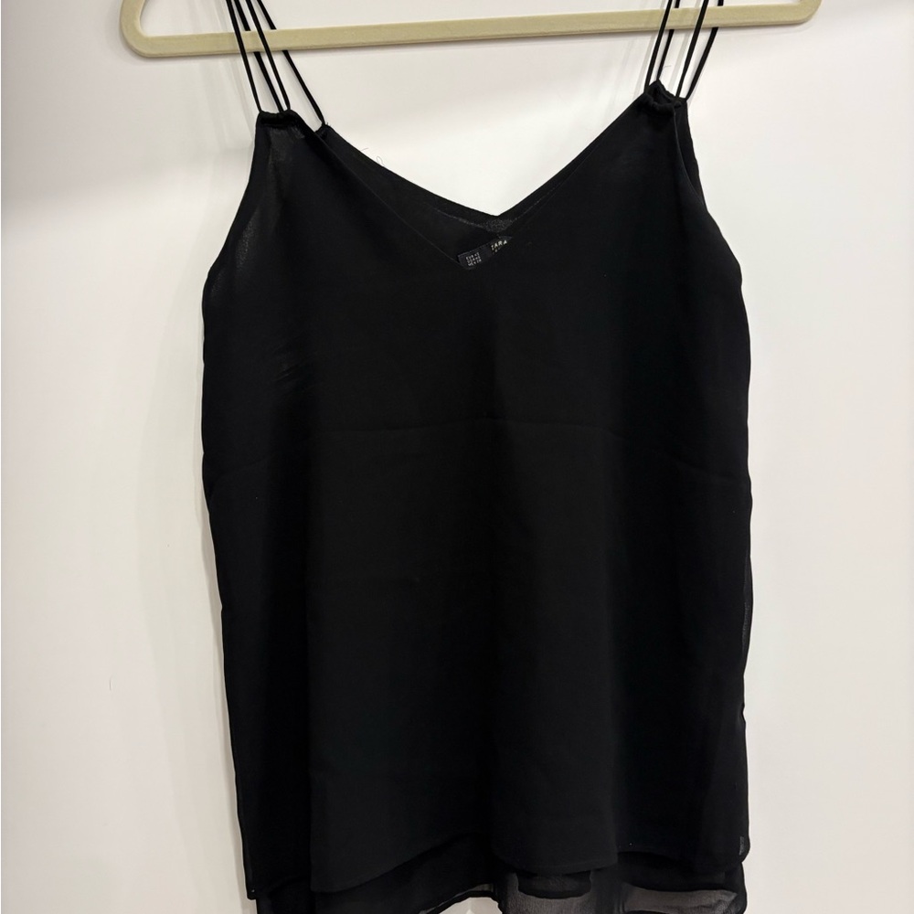 Zara Basics Black Chiffon Camisole, Double Cami Strap, Size Small